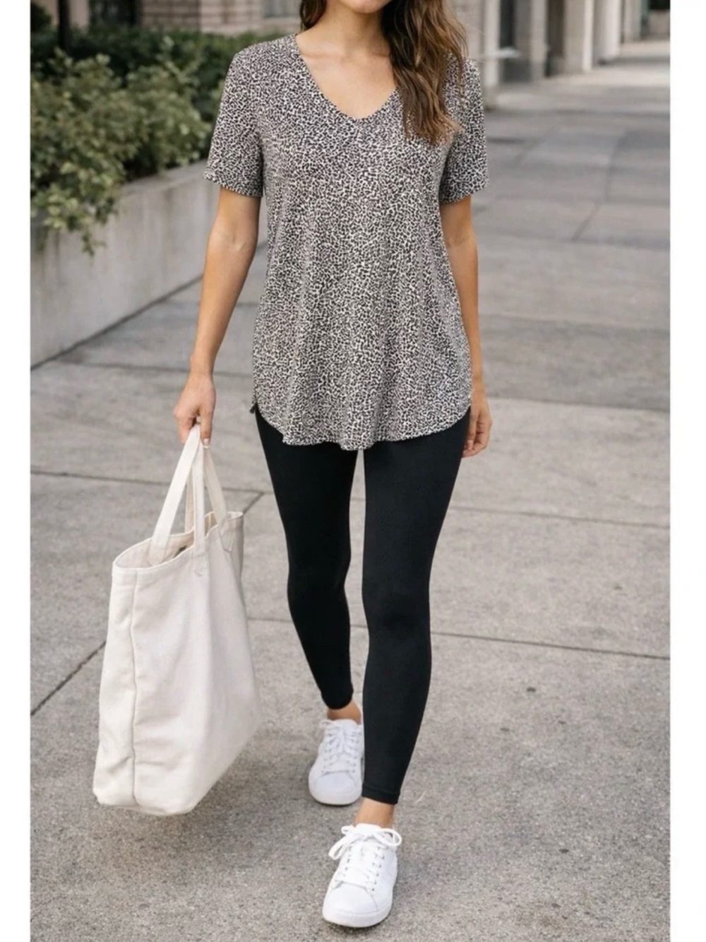 Athleta - Breezy Scoop V-Neck Tee - Animal Print - Large